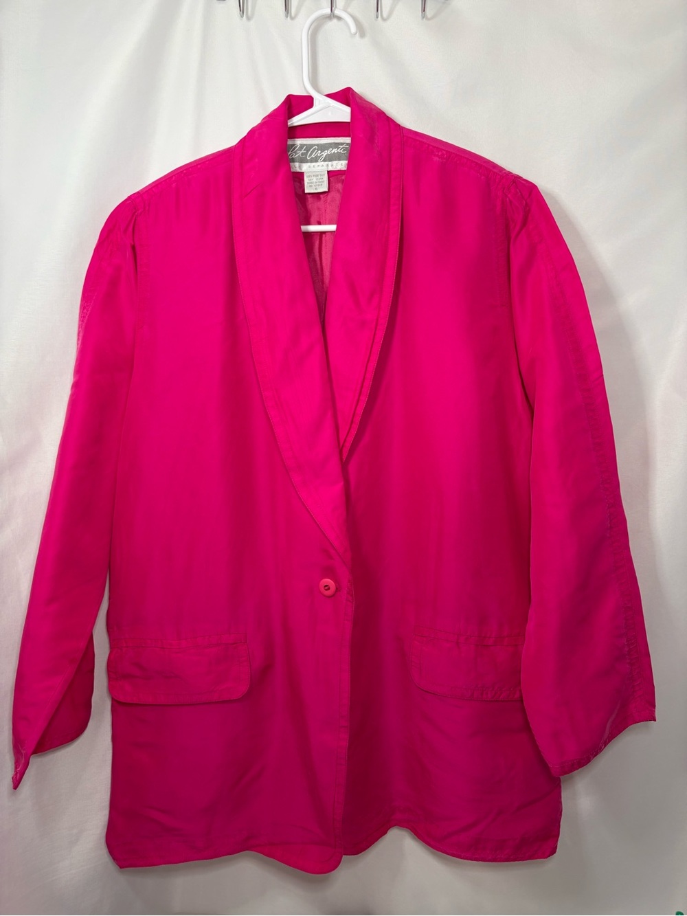 Vintage Pat Argenti Hot Pink Women's Single-Button Blazer 100% Silk